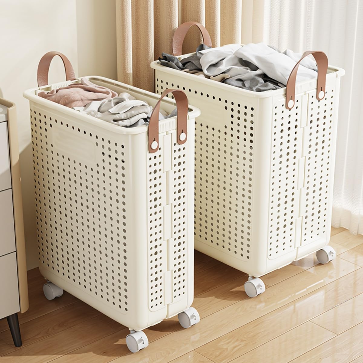 Laundry Basket with Wheels, Foldable Laundry Basket, Plastic